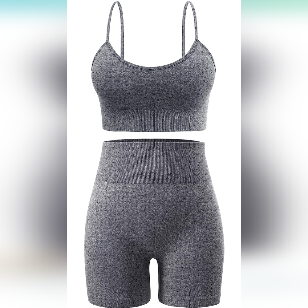 Seamless 3 piece Grey Athletic Wear High Waisted
